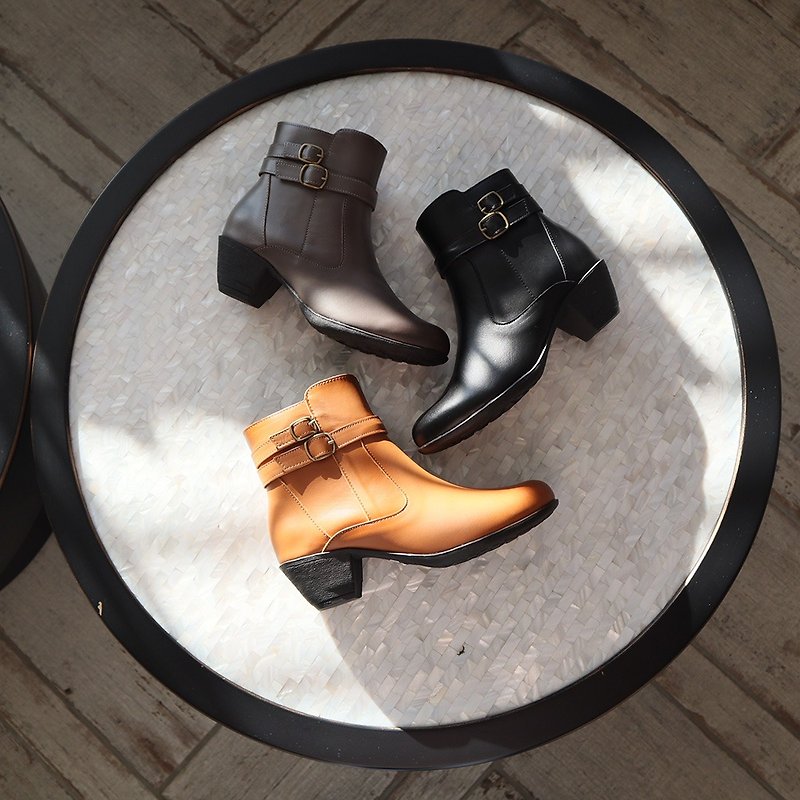 【Deepshadow 】 short boots - Black - Women's Booties - Genuine Leather Black