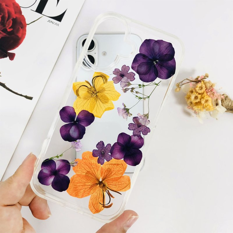 天然紫黃花手工押花手機殼 適用於iPhone 16 Pro Max Samsung S25 - 手機殼/手機套 - 植物．花 