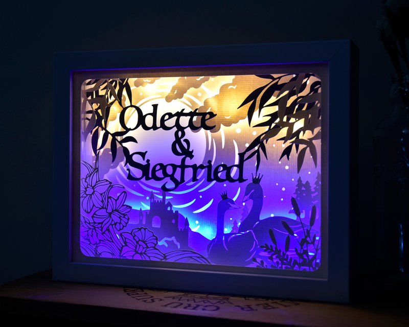 Handmade Customized Personalized LED Shadow Box Lamp, Swan Lake Theme - Lighting - Paper Multicolor