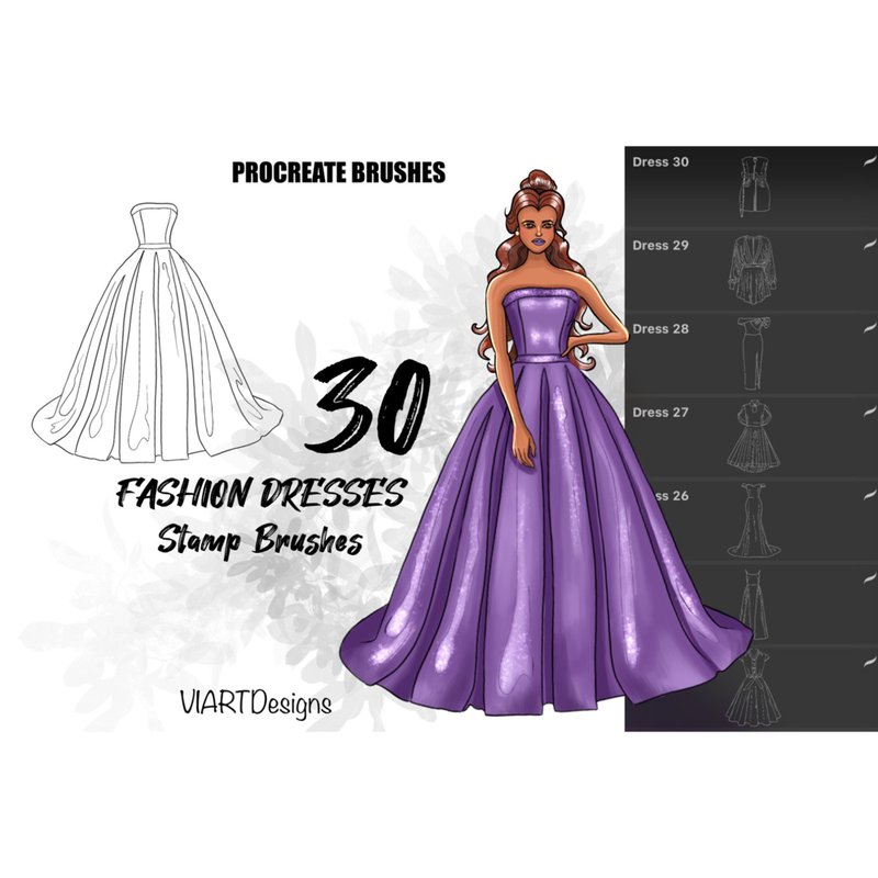 30 Fashion dresses stamps for Procreate App - 手工藝教學/工具書 - 其他材質 