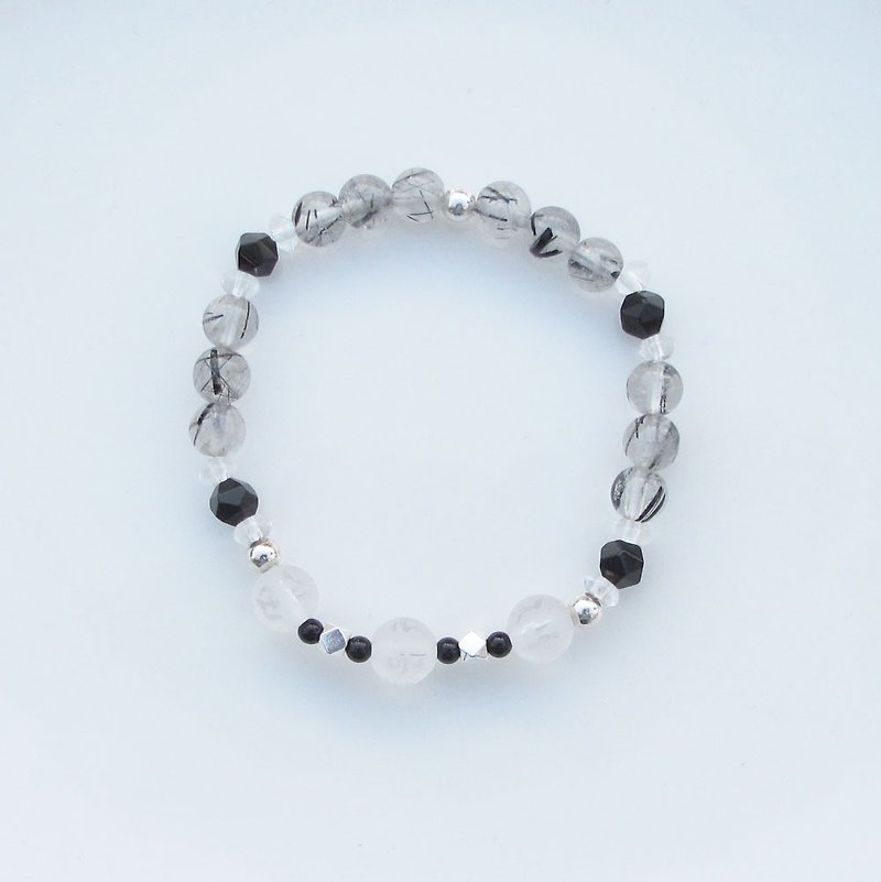 [Crystal Bracelet] Six-character Proverbs White Crystal x Black Crystal x Obsidian Crystal Bracelet | - Bracelets - Crystal Black
