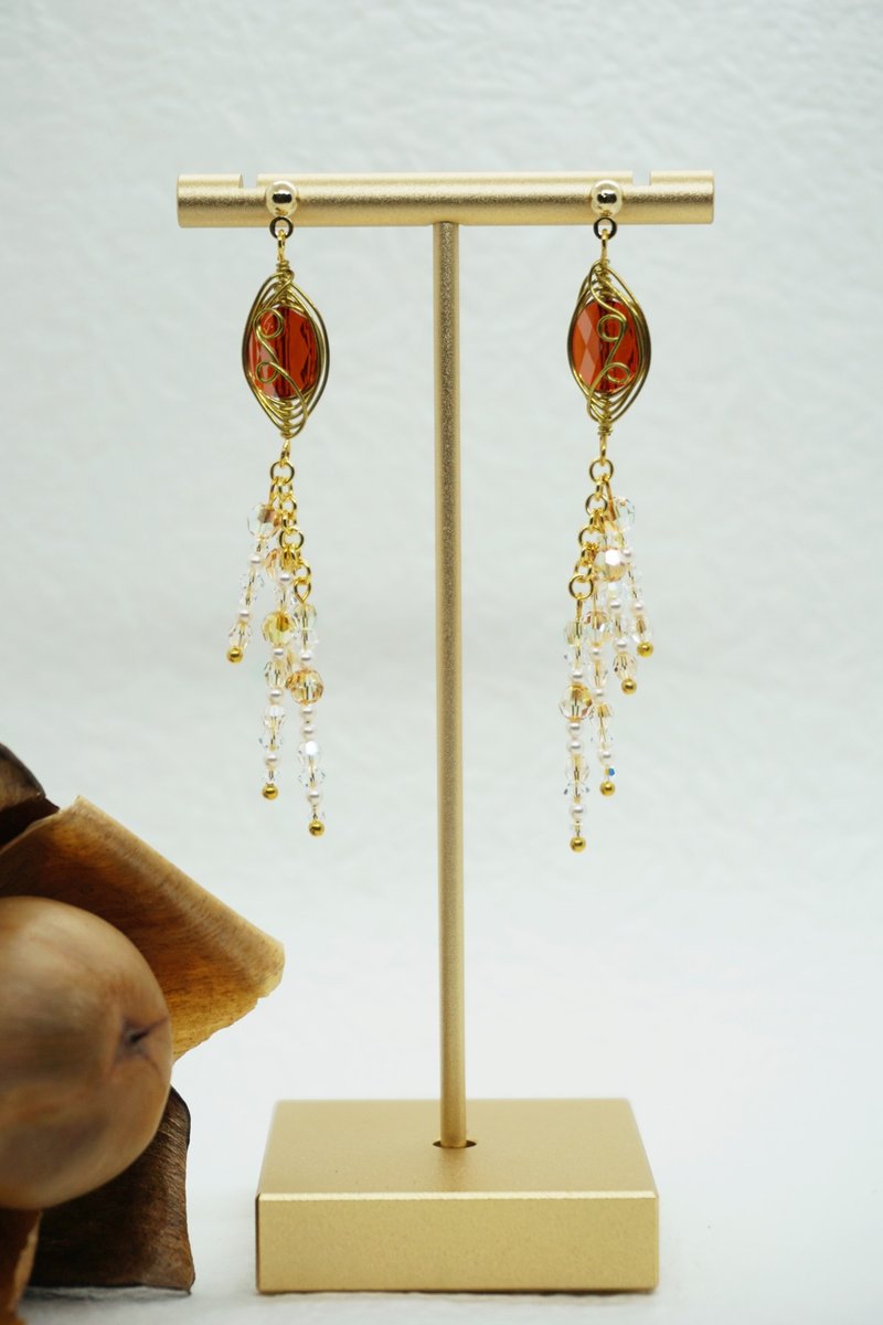 飛機耳 / 原創耳飾 x 金屬線纏繞 / 【花火】/ 施華洛世奇 / s925 - 耳環/耳夾/耳骨夾 - 水晶 