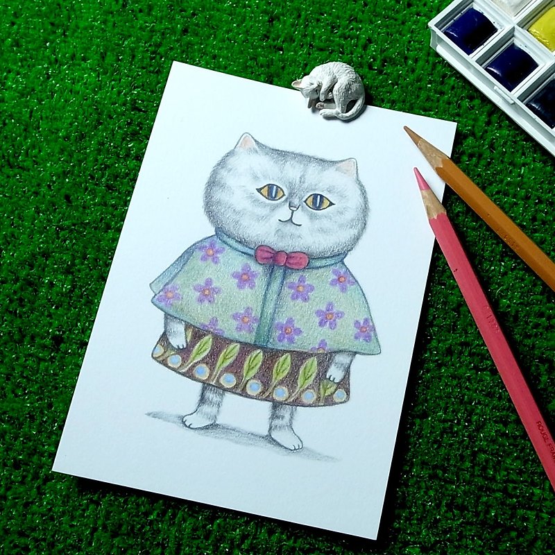Postcard / Kuka / retro / flower cloak face cat - การ์ด/โปสการ์ด - กระดาษ สีส้ม