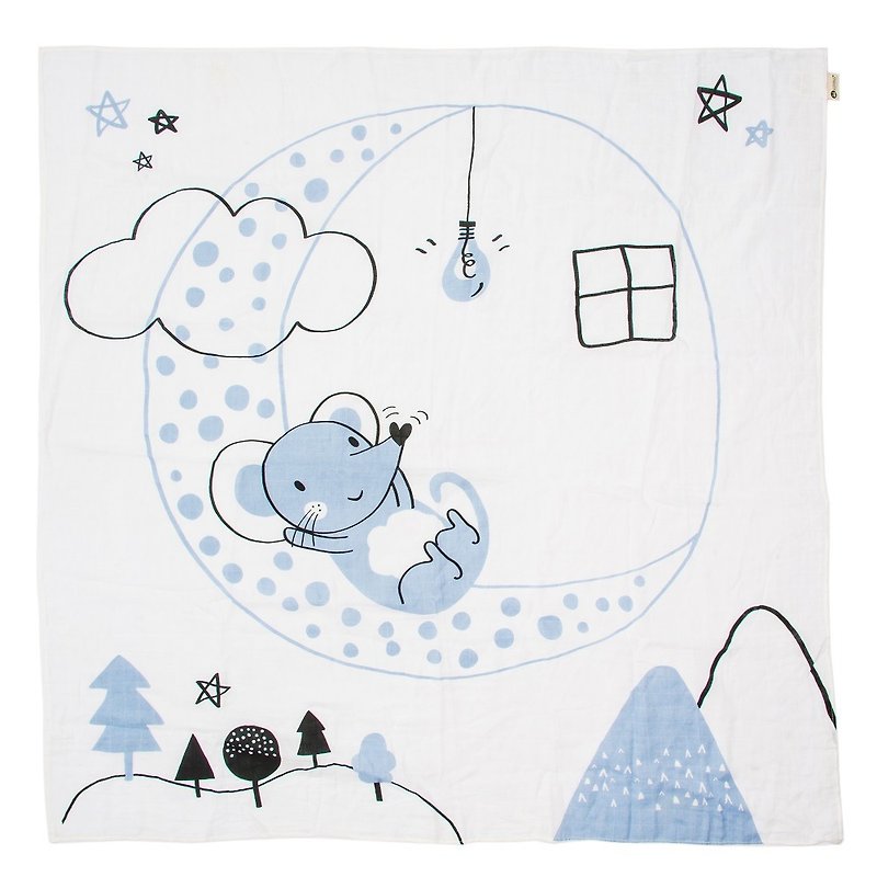 有機棉包巾-月亮小鼠LUNA MUSLIN WRAP - 哺乳巾 - 棉．麻 藍色
