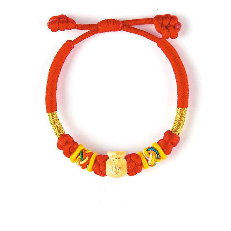 [Children's Painted Gold Jewelry] Baobao Ping An Children's Red String Bracelet weighs approximately 0.04 qian (Miyue Gold Jewelry) - ของขวัญวันครบรอบ - ทอง 24 เค สีแดง