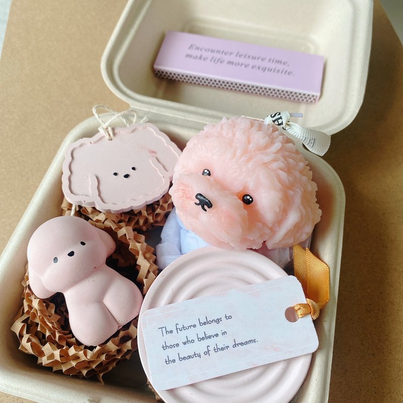 Poodle Diffusing Gift Box Diffusing Stone Coaster Scented Candle Incense Holder - Fragrances - Other Materials White