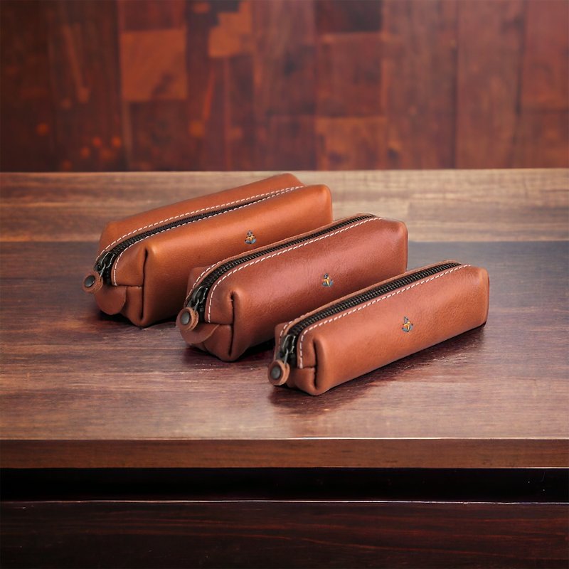 [All 3 sizes] Box pencil case / Non-bulky size / Can be named / Made in Japan / st-7 [Customizable gift] - Pencil Cases - Genuine Leather Orange