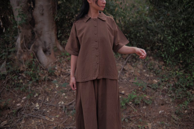 Block Shirt | Hand Woven Cotton | Natural Ebony Fruit dyed - Women's Tops - Cotton & Hemp Khaki