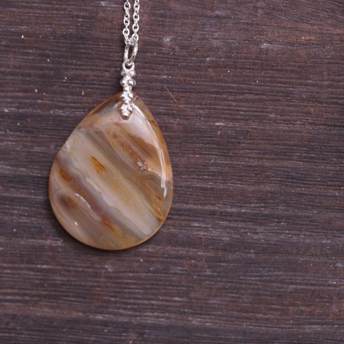 Faceted Pentagon Montana Agate Sterling Silver Handmade Necklace