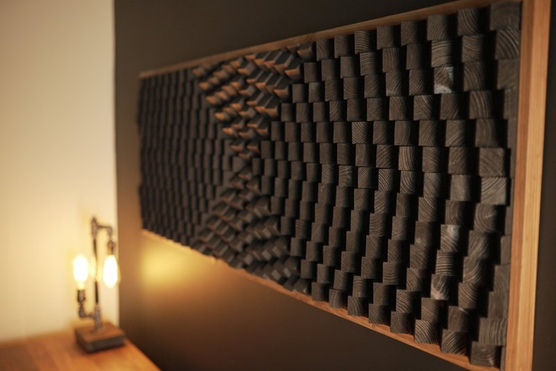 Acoustic Panel - 3D Wood Wall Art - Black Artwork - Home Office - 壁貼/牆壁裝飾 - 木頭 黑色