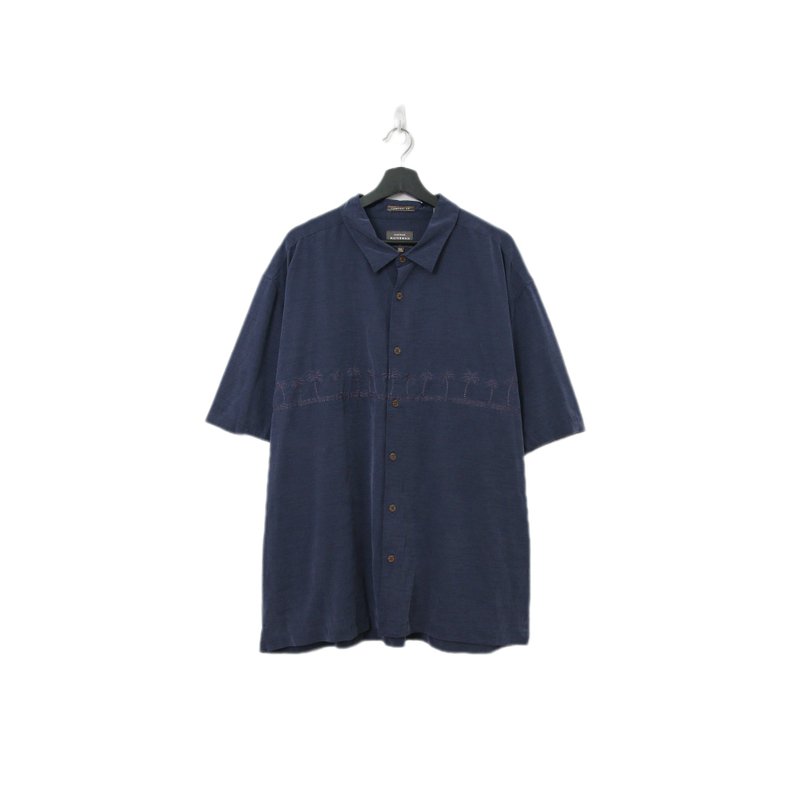 Back to Green-夏威夷襯衫 深藍 椰子樹道 ht-08/vintage shirts - 男襯衫/休閒襯衫 - 棉．麻 
