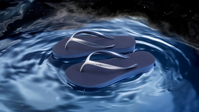 Glint gradient Silver navy blue anti-breakage reinforced shoelaces women's flip-flops slippers MIT QWQ - รองเท้าแตะ - ยาง สีน้ำเงิน