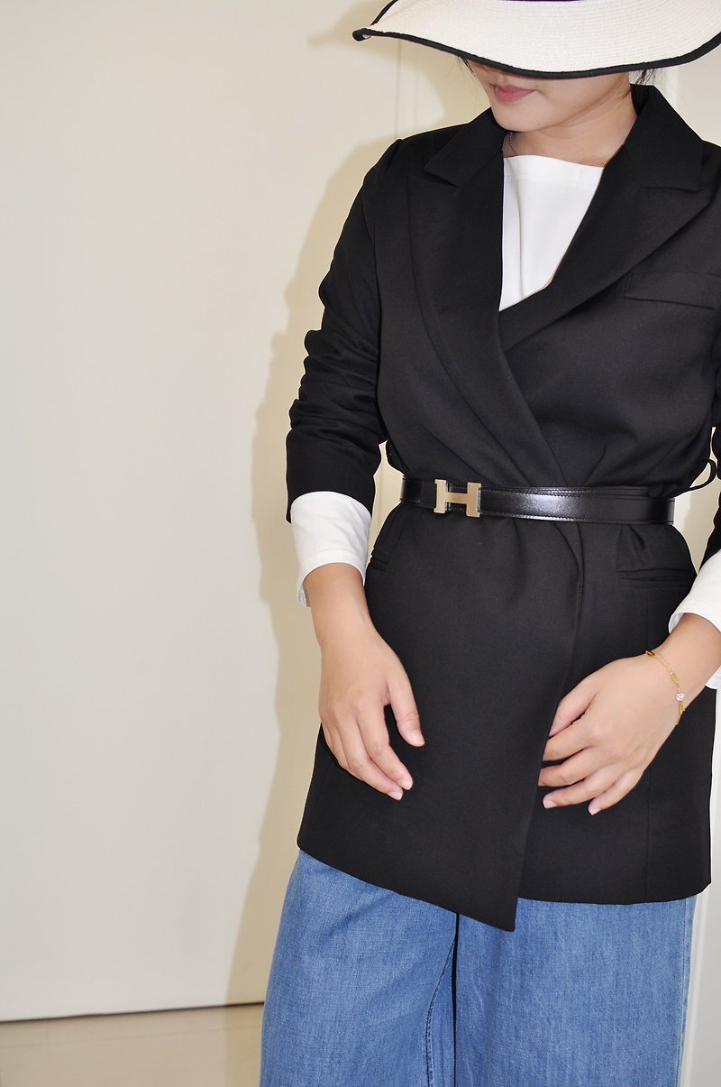 Flat 135 X Taiwanese designer series boyfriend cotton blazer - Women's Blazers & Trench Coats - Cotton & Hemp Black