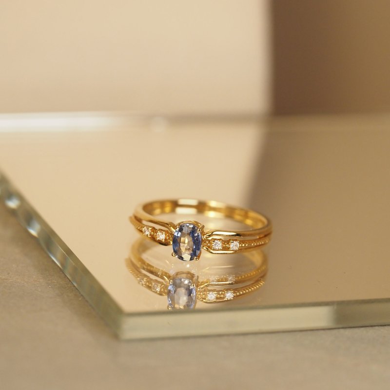 Blue Sapphire Oval Ring | 藍寶石橢圓戒指 | 天然藍寶  | 18K - 戒指 - 貴金屬 金色
