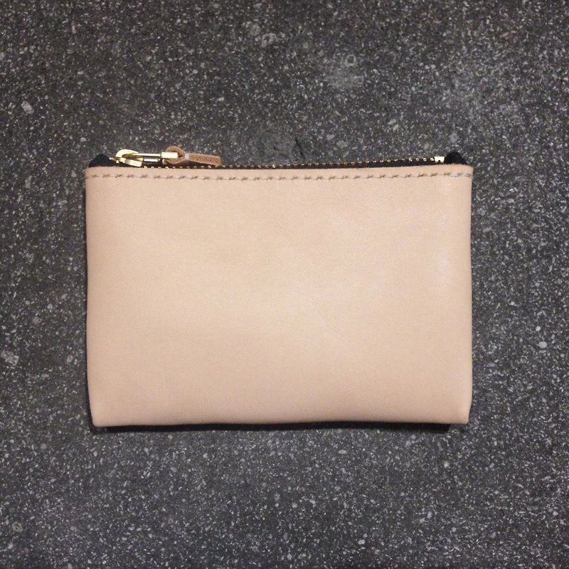 Classic sandwich zipper wallet original color cowhide coin purse - Coin Purses - Genuine Leather Pink