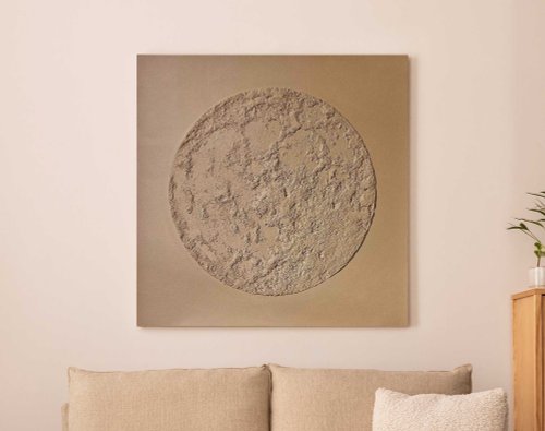 Matis Moon Painting on Canvas | Moon Painting on Beige Acrylic | Brown Moon