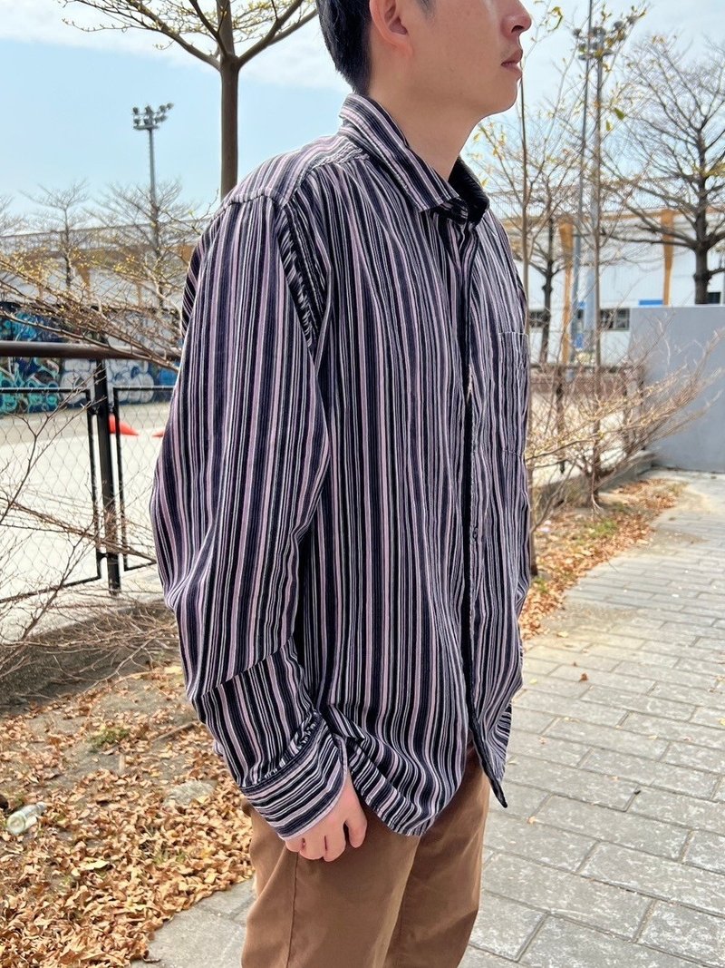 Vintage 細條紋燈芯絨 紫藍_Armand Thiery - 男襯衫/休閒襯衫 - 棉．麻 