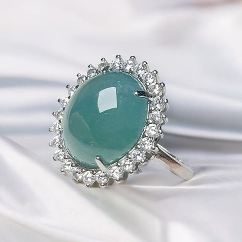 瓔珞珠寶盒 E.L.Jewelry Box 冰藍水翡翠蛋面戒指 925純銀 | 天然翡翠A貨 | 送禮