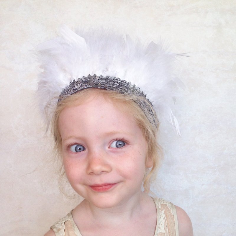 White Angel Feather Crown - Hair Accessories - Genuine Leather Silver