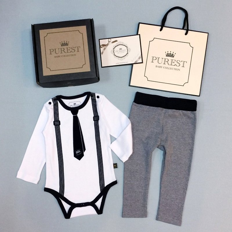 PUREST Little Gentleman Fully Armed White Tie Baby Moon Gift Set Baby Newborn Gift - Baby Gift Sets - Cotton & Hemp 