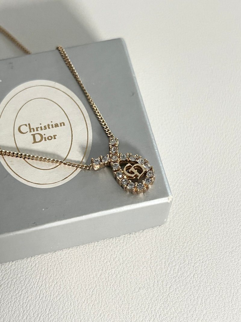 Dior Dior gold drop-shaped rhinestone amphibious necklace neck chain extension chain original box Japanese middle-aged - สร้อยคอ - โลหะ 