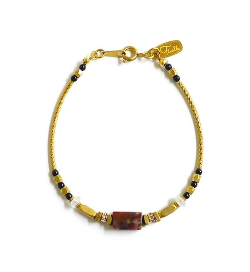 Ficelle | handmade brass natural stone bracelet | [Saffron Jasper] Isis embrace - Bracelets - Gemstone Red