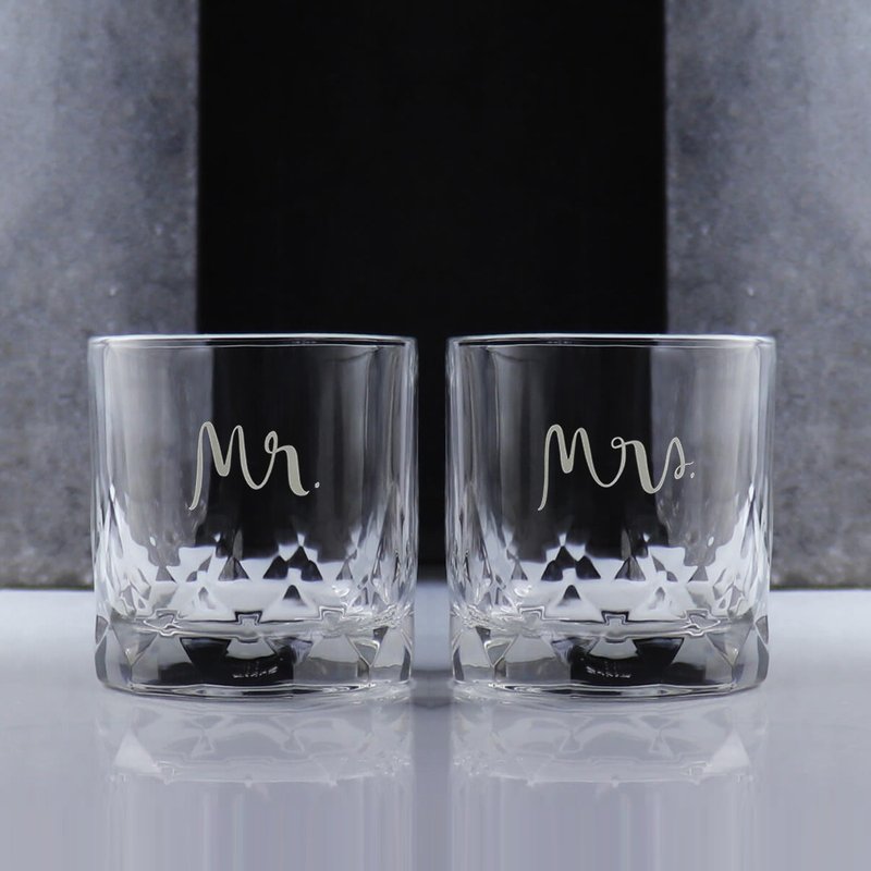 (Price per pair) 350cc [Wedding Party] Mr. & Mrs. Diamond Pattern Whiskey Pairing Glasses Wedding Gift - Bar Glasses & Drinkware - Glass Transparent