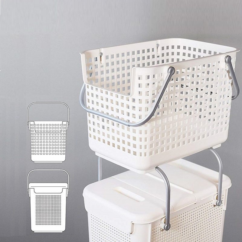 Japanese Like-it stackable multifunctional storage laundry basket (set of 2) with random wheel colors - กล่องเก็บของ - พลาสติก ขาว