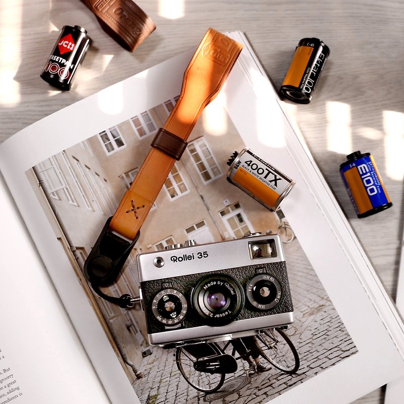 小橘皮 植鞣牛皮 相機腕帶 - 相機背帶 - 真皮 咖啡色