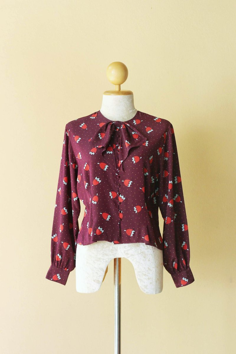 VINTAGE Purple blouse, cute tulip flower printed - เสื้อผู้หญิง - เส้นใยสังเคราะห์ สีม่วง