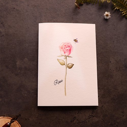 Jin design 【綻放花卉與祝福】- 粉色玫瑰 歐洲進口米色紋路折疊卡片及信封