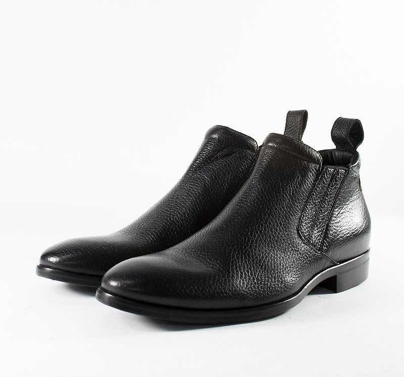 イタリアの革鹿皮紳士ブーツ - ブーツ メンズ - 革 ブラック