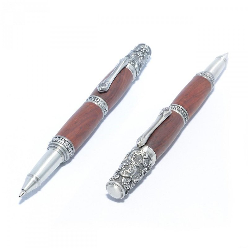 【受注製作】木製の回転式ボールペン（ココボロ；ピューター(しろめ)のメッキ） - その他のペン - 木製 ブラウン