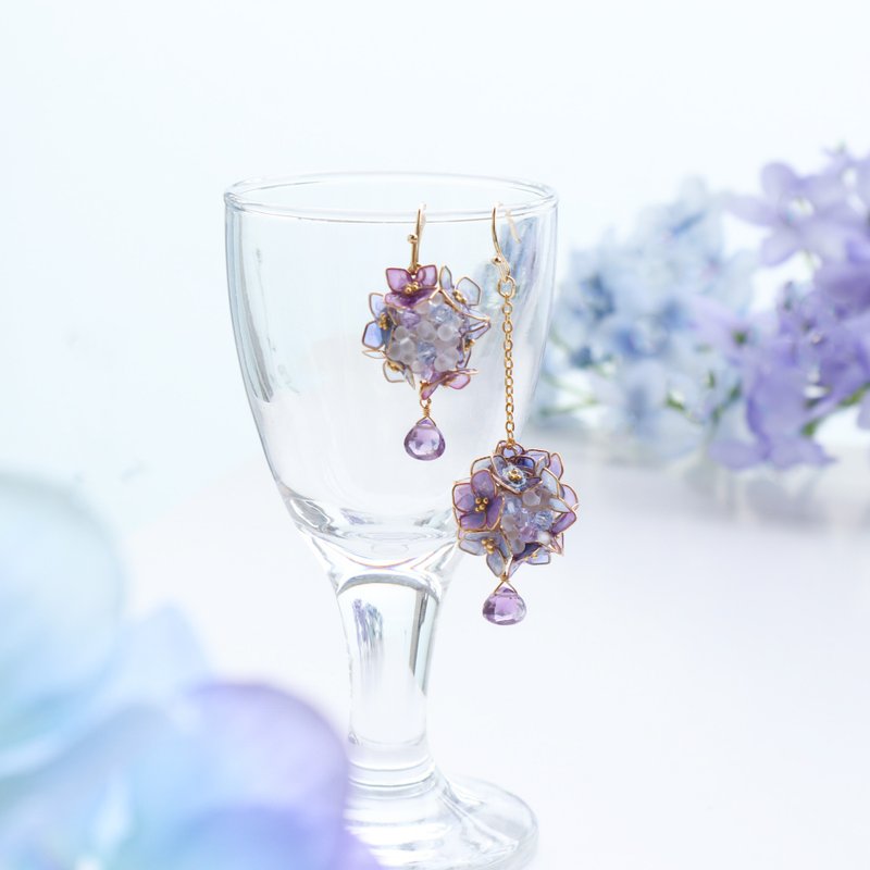特別バージョン　宝石のような紫陽花耳飾り - 耳環/耳夾/耳骨夾 - 其他材質 紫色