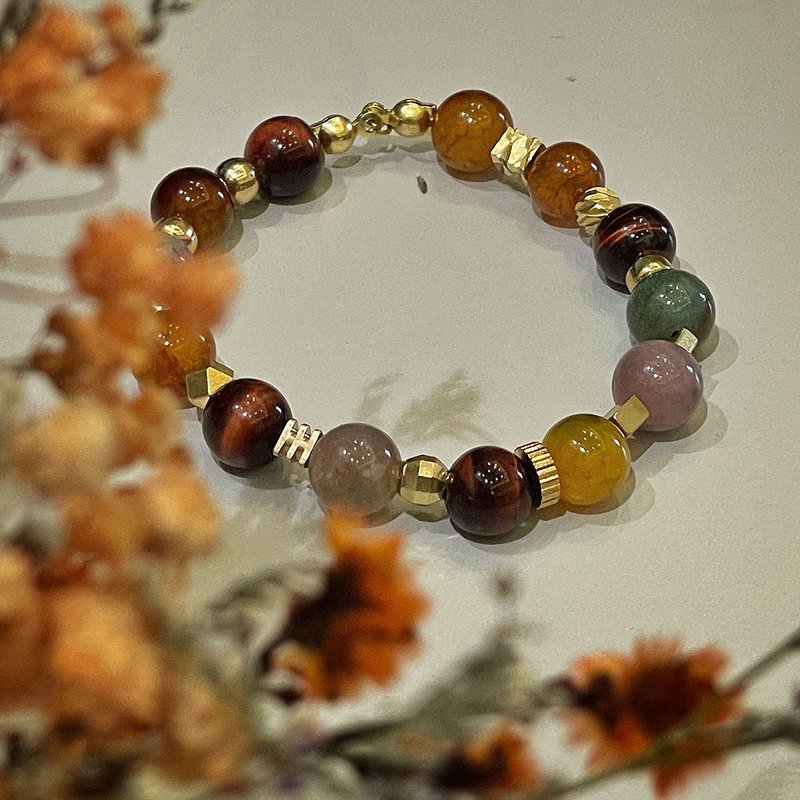 The person who listens to the autumn wind // Dragon pattern agate Stone seaweed jade Bronze bracelet - สร้อยข้อมือ - หยก หลากหลายสี