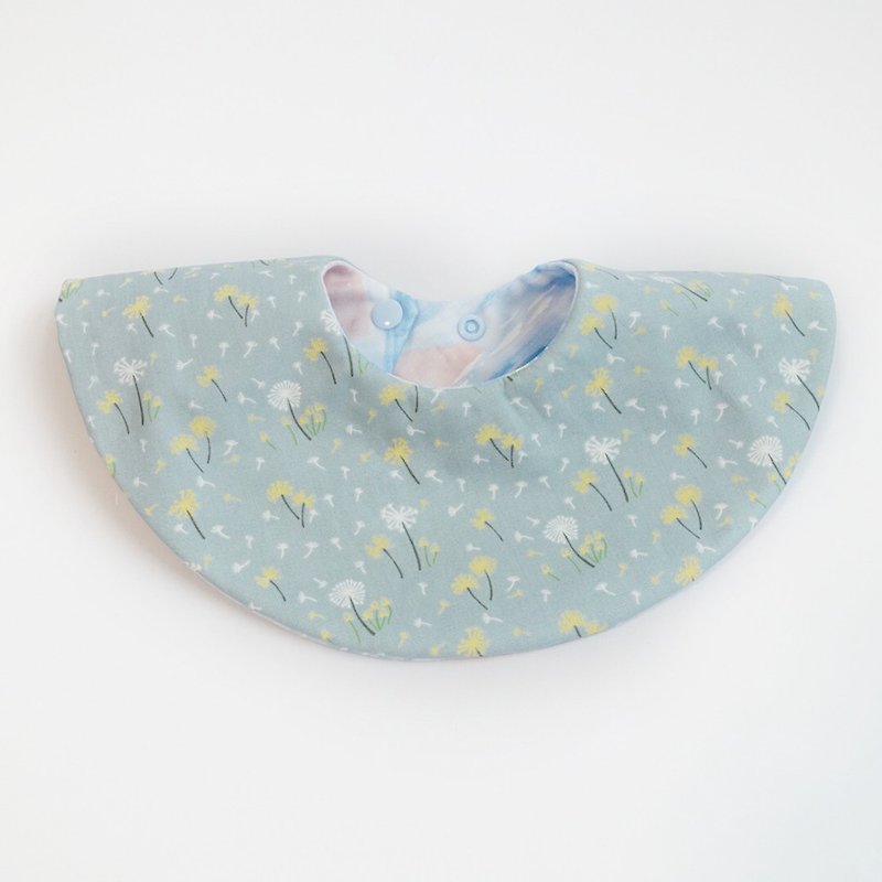 Dandelion watercolor handmade round pocket handmade bibs saliva towel - Bibs - Cotton & Hemp Blue