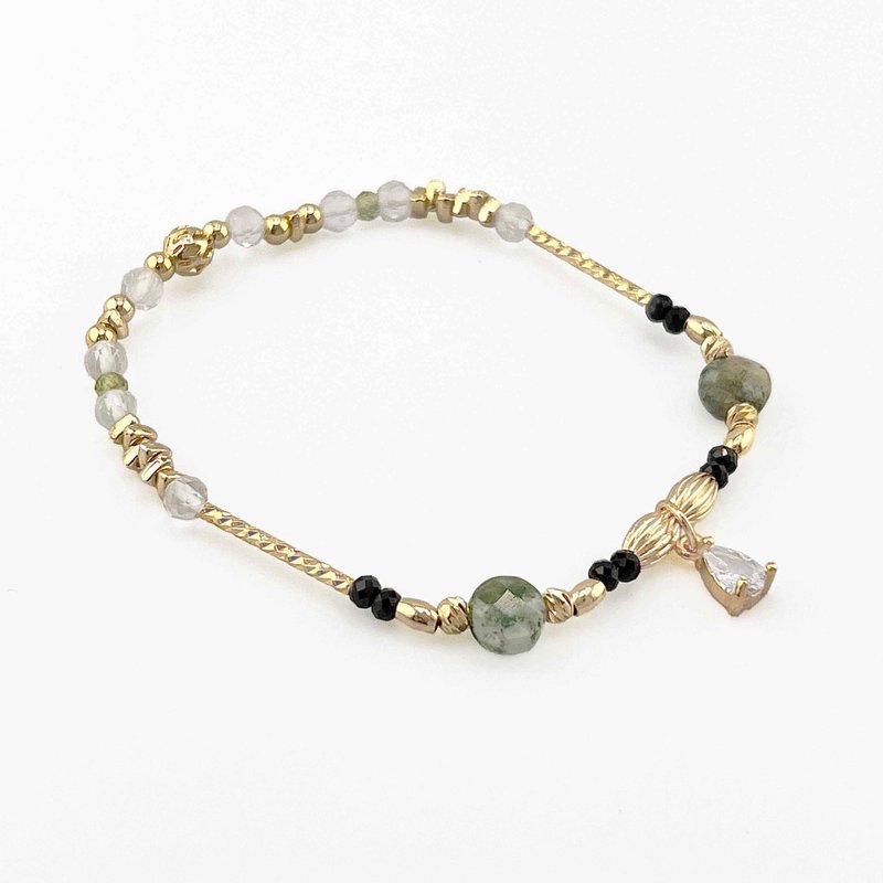 [Bellebey Garden Series] Tree Grain Agate Stone Stone White Crystal - Bracelets - Crystal Green