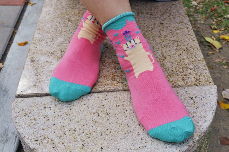 Taiwanimal Bay A Stone·Lan_Rolled Socks - ถุงเท้า - ผ้าฝ้าย/ผ้าลินิน หลากหลายสี