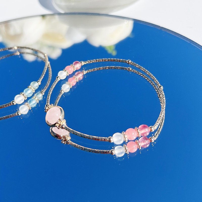 Rose quartz Stone, strawberry crystal moonstone, 14K gold-filled natural crystal bracelet - Bracelets - Crystal Pink