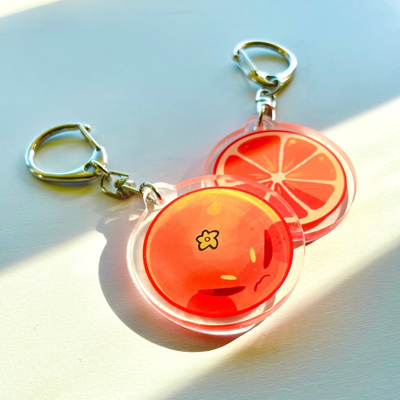 Orange slices / a set / orange / acrylic pendant / key ring - Keychains - Plastic Orange