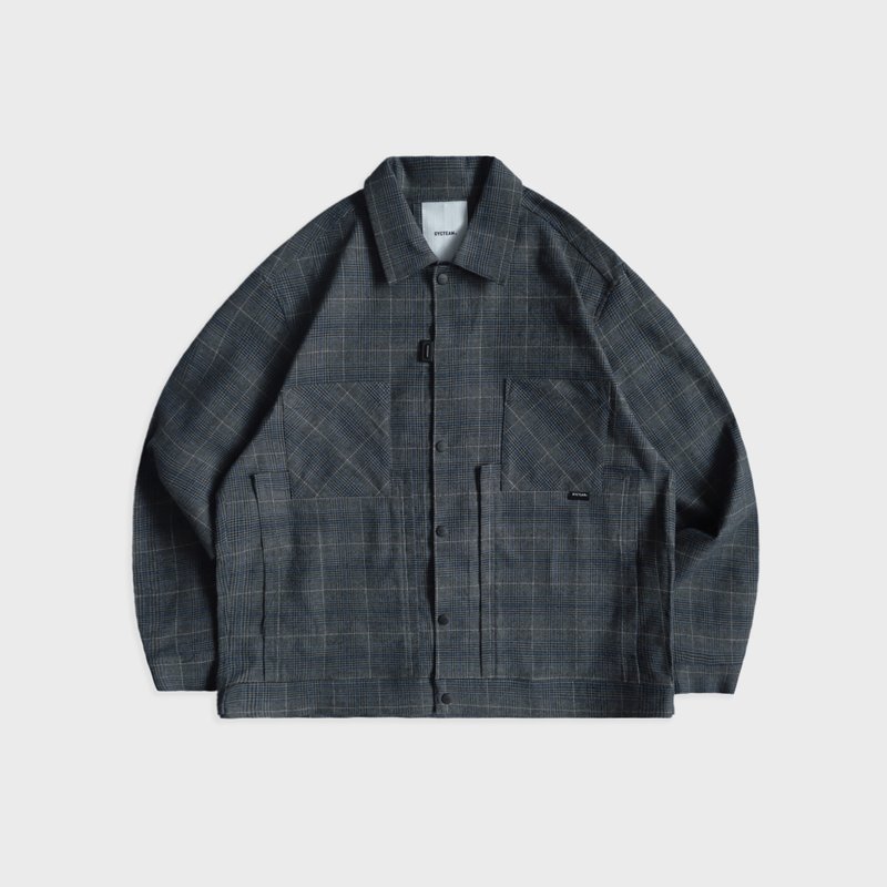 DYCTEAM - Brushed Plaid Loose shirt jacket - เสื้อโค้ทผู้ชาย - วัสดุอื่นๆ สีเทา