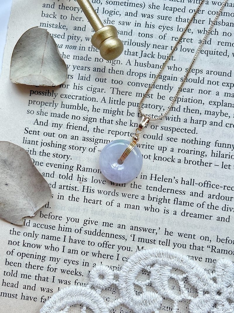 Natural Jadeite Type A - 14K Gold Filled Mauve Jadeite Peace Buckle Necklace - สร้อยคอ - หยก สีม่วง