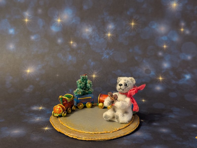 聖誕泰迪熊。鉤織微縮模型。高 5 公分。 - 公仔模型 - 其他材質 多色