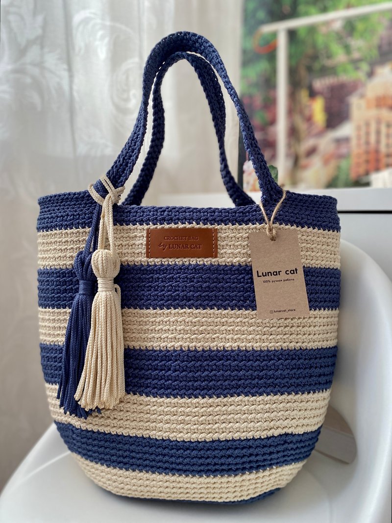 Crochet Tote Bag LUNARBAG XL size, Large Crochet Bag, Bag, Beach Bag Crochet - 手提包/手提袋 - 聚酯纖維 多色