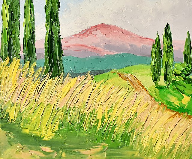 Mountains Painting Provence Original Art Italy Landscape Tuscany Farm Rural  Art - สตูดิโอ Marinafisherartclub โปสเตอร์ - Pinkoi