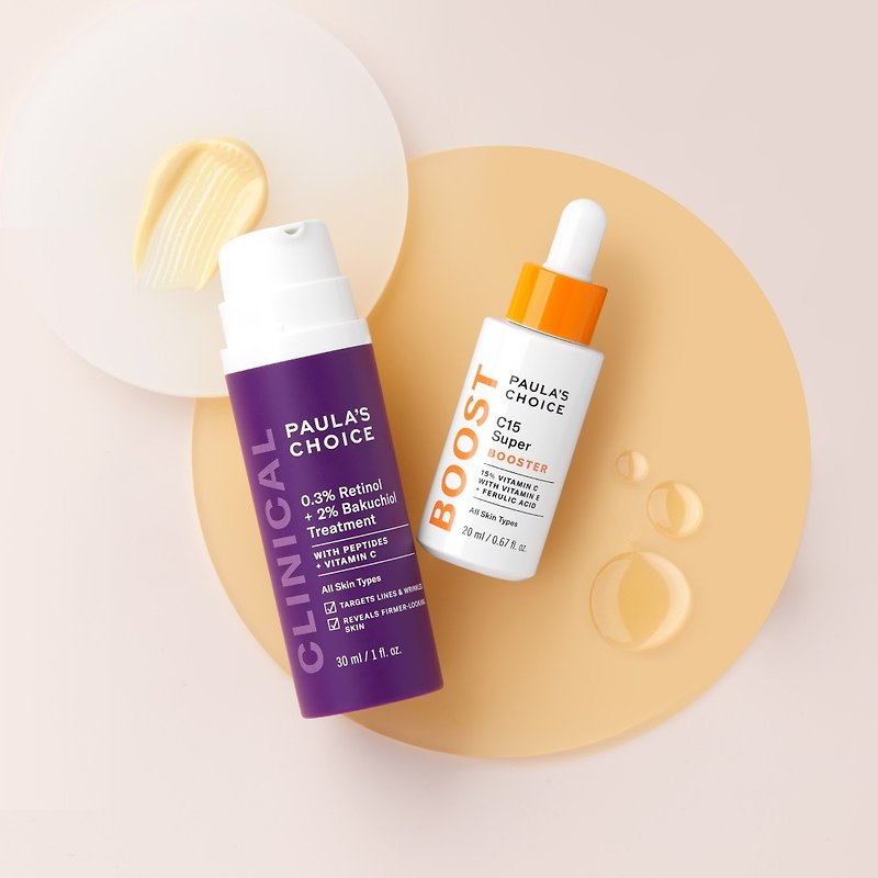 Morning C and Night A [Paula's Choice] Whitening and Anti-Aging Classic Set (C15 Whitening Essence + A Alcohol Essence Milk) - Essences & Ampoules - Other Materials Orange