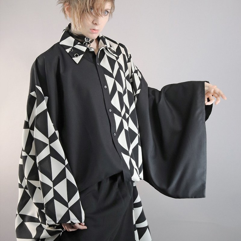 Eyelet collar furisode shirt japan gothic rock DRT2760 - Men's Shirts - Polyester 