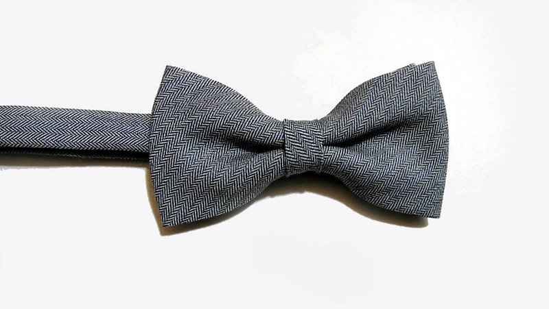 Bow Tie herringbone Gray - Wool - หูกระต่าย/ผ้าพันคอผู้ชาย - ขนแกะ สีเทา