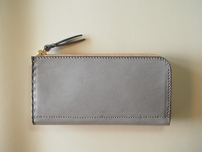 L-shaped zipper wallet / gray - กระเป๋าสตางค์ - หนังแท้ สีเทา