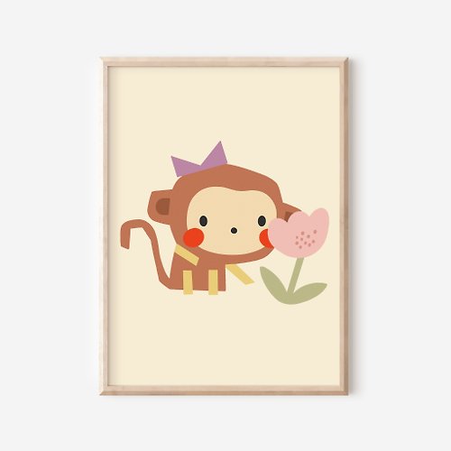 wonder.and.glory 猴子與花朵－數位下載嬰兒房海報